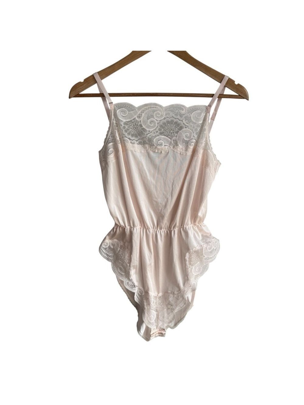 Vintage 90s Lace Lingerie Romper Sz S Pastel Pink Romantic Boudoir Bridal Teddy